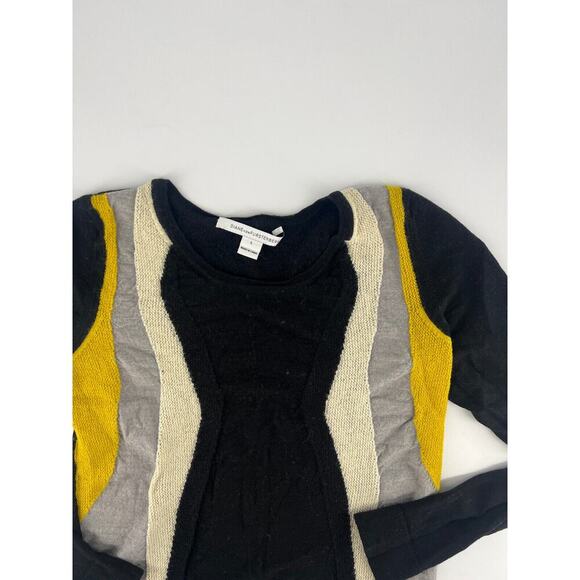 Diane Von Furstenberg Sweater Womens Large Black Gray Cream 100% Wool Pullover - Picture 2 of 8
